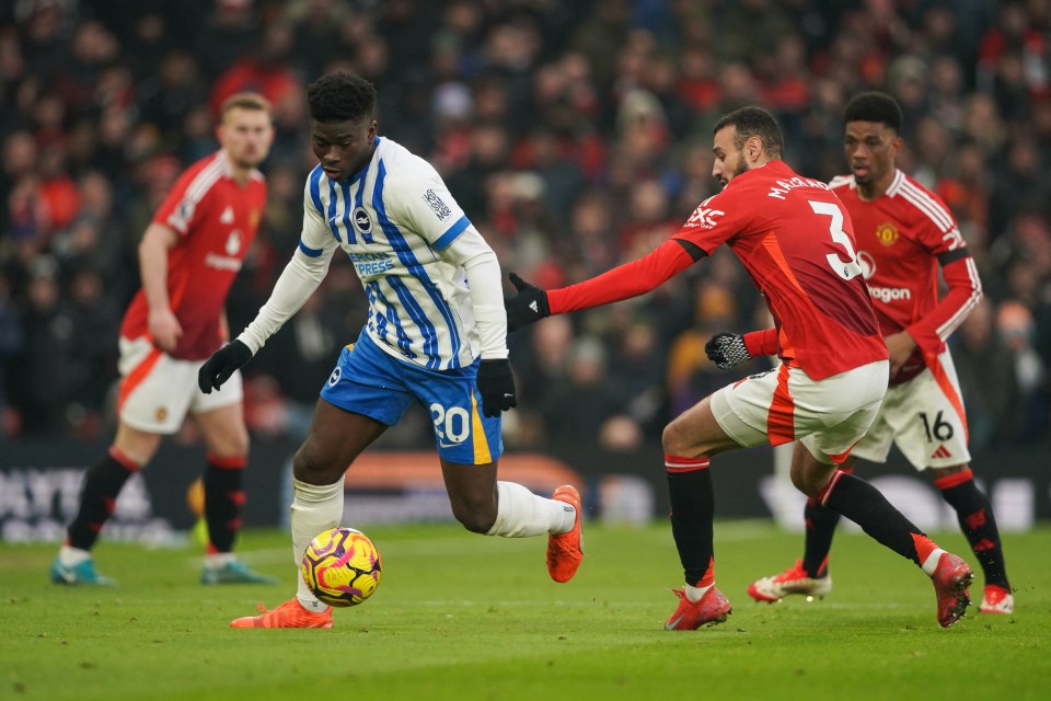 Carlos Baleba of Brighton & Hove Albion playing soccer.