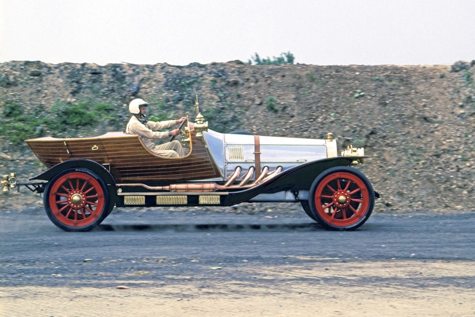 Chitty Chitty Bang Bang car in motion.