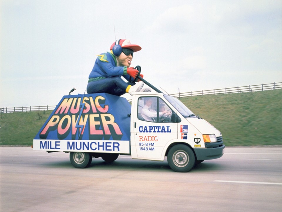 Capital Radio van with a large figure on top promoting "Music Power."