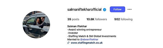 Iftekhar's profile describes him as an 'award winning entrepreneur' and 'investor'