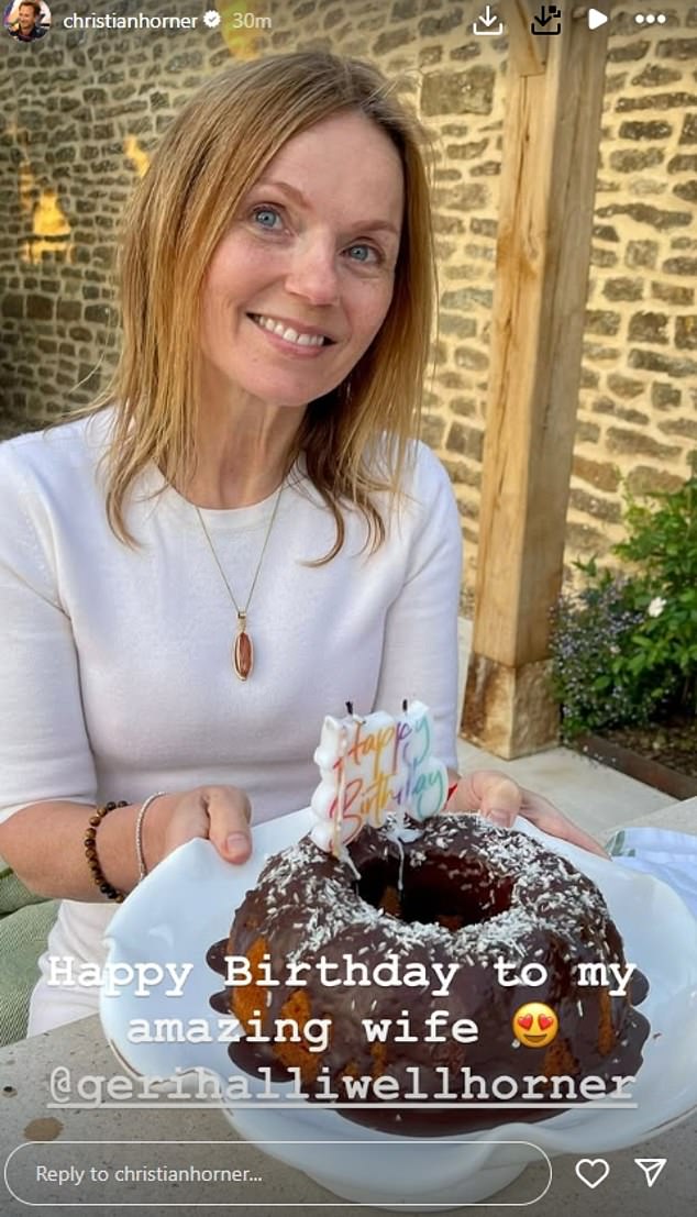 Earlier in the day, he also shared a sweet snap of beaming Geri as she posed proudly with her birthday cake
