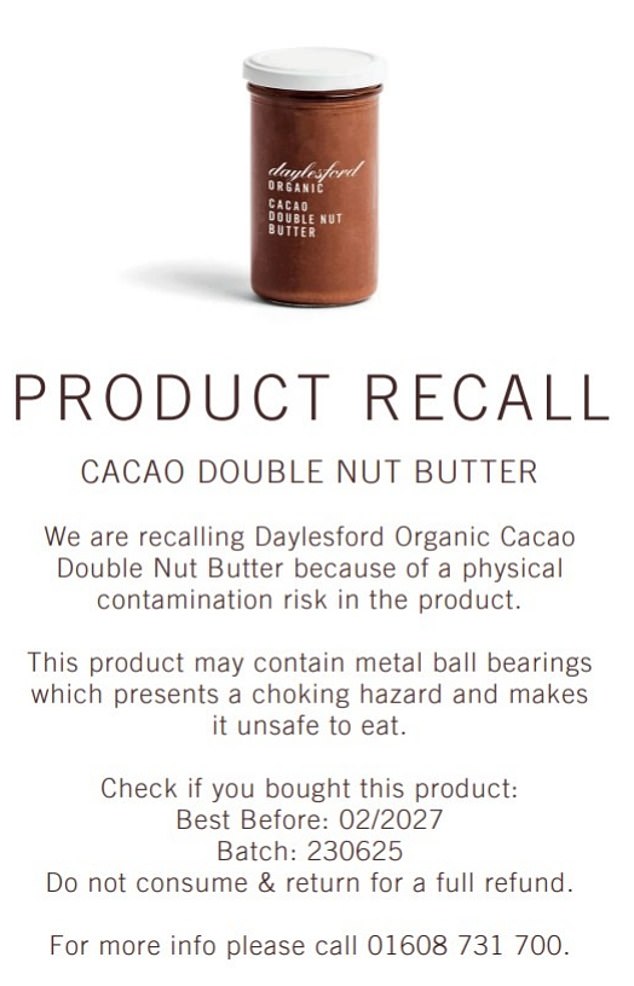 The organic store issued a recall notice to its customers explaining the risk