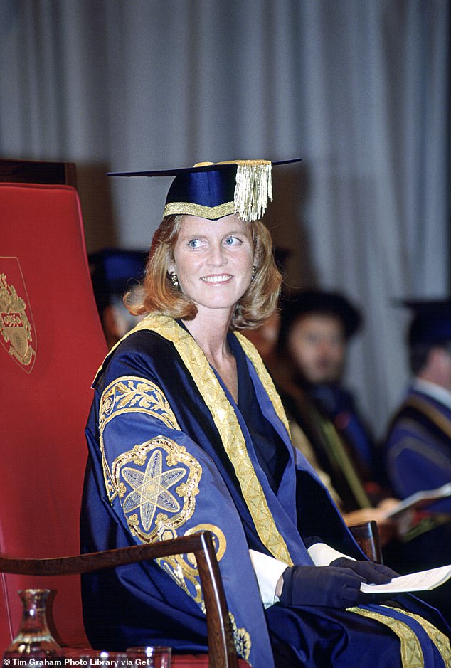 Sarah is pictured in 1992 at Salford University. This was the year she separated from Prince Andrew and met Dr Gabriela