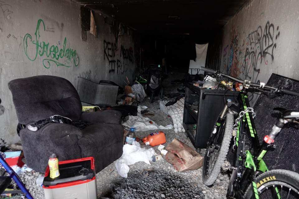 Las Vegas tunnel used as a homeless encampment.