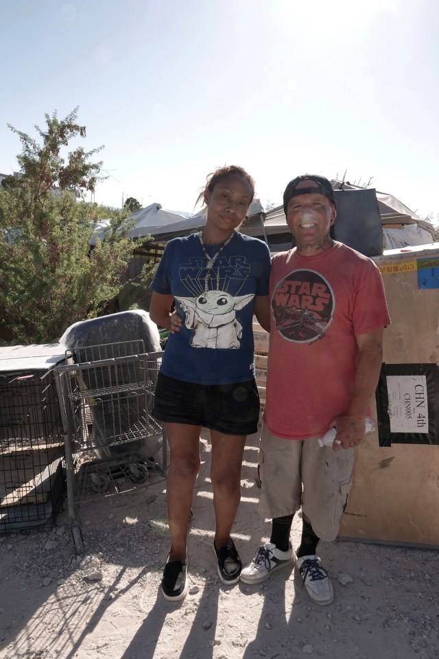 Two homeless people in Las Vegas tunnels.