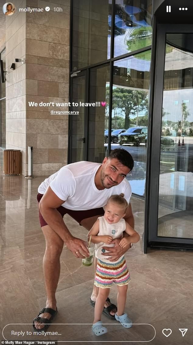 She also admitted, 'we don't want to leave!' after enjoying their week at the celebrity hotspot hotel as she shared a snap of Tommy and Bambi