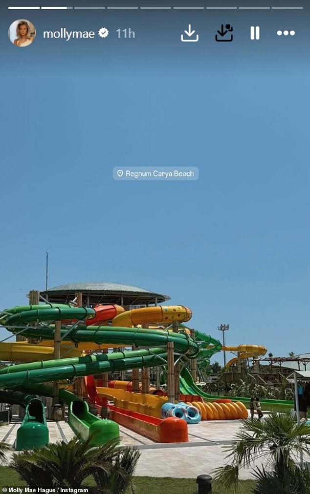 Molly shared a snap of the hotel's Aqualantis which includes a number of water slides, lazy rivers and an immersive themed zones for hours of entertainment for every age
