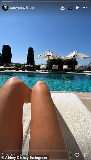 The model soaked up the sun in the pastel two-piece by a private swimming pool at a huge luxury villa