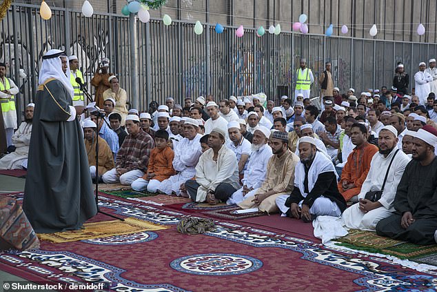 Muslims celebrating Eid al-Fitr which marks the end of the month of Ramadan, in Madrid, Spain