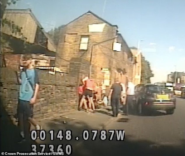 Macenna Shaw, 21, was then pinned down by passersby after he smashed into Grace Marriott in Halifax, West Yorkshire