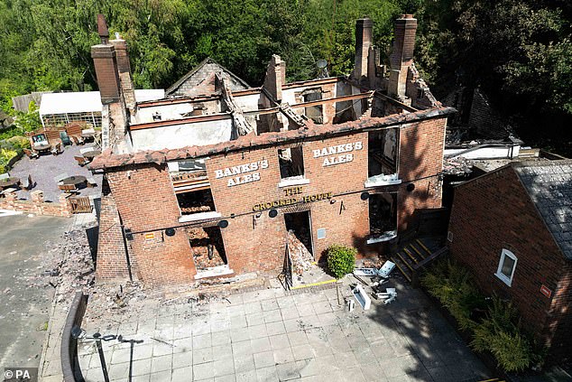 Gary Timmins, pubs and clubs director for the Campaign for Real Ale (CAMRA), said: 'The Crooked House in Himley [pictured after the fire] was destroyed more than 18 months ago and this appeal delays a much-needed outcome'