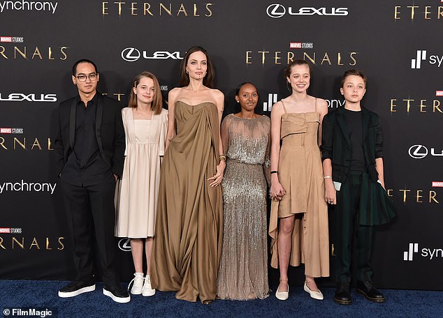 Jane hadn’t seen her grandchildren, nine years before she died on Tuesday. Five of them, Maddox, Vivienne, Knox, Shiloh, and Zahara went with their mother to the LA premiere of Eternals in 2021
