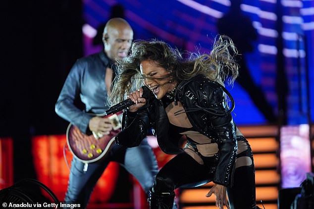 She put on a typically energetic display as she took to the stage in Turkey and flipped her hair around while dancing