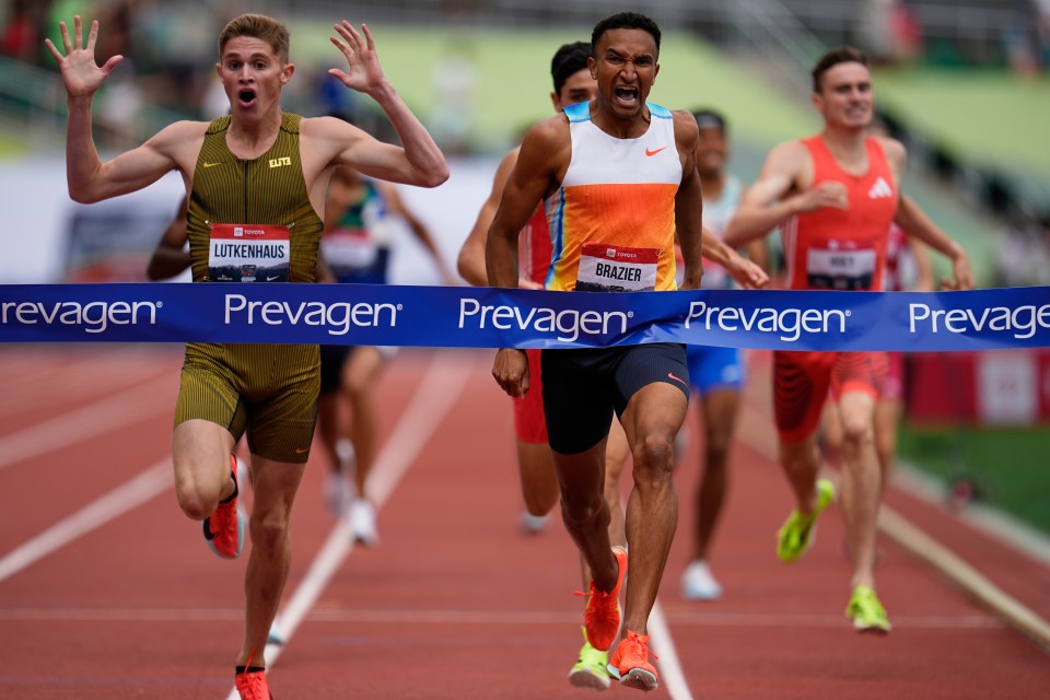 Donavan Brazier winning the men's 800-meter final.