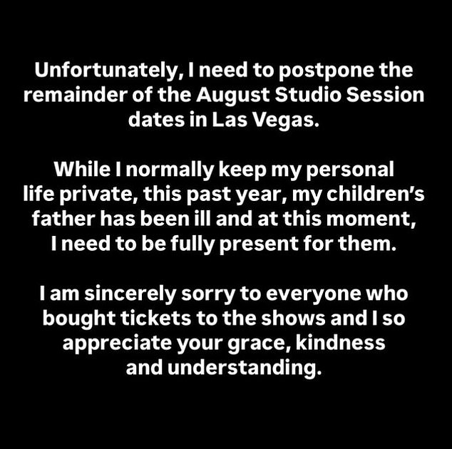 The announcement comes hours after Clarkson revealed she was postponing the remaining dates on her Las Vegas residency in August due to her ex-husband's illness