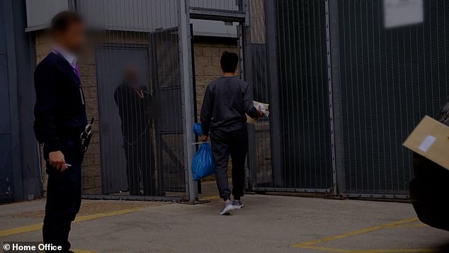 Another sequence shows the van arriving at an unnamed immigration removal centre ¿ thought to be Harmondsworth, near Heathrow airport - and the men disembarking