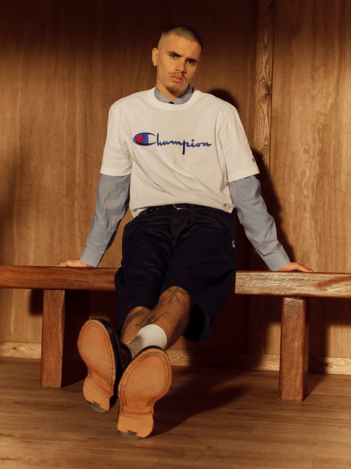 Romeo Beckham in Champion clothing for a campaign.