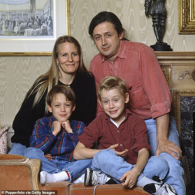 Macaulay is pictured with his parents Kit and Patricia Culkin and his brother Kieran in London in 1990, in the early years of his stardom