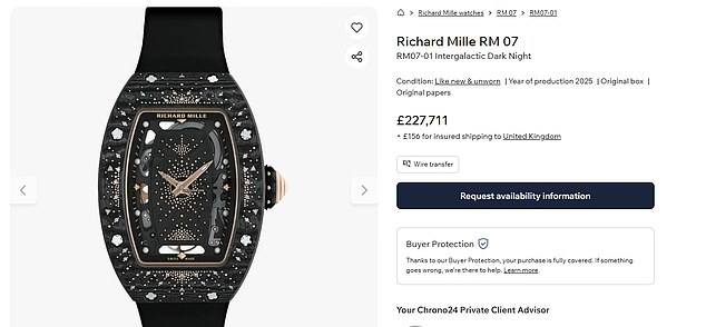 The watch and its astonishing price is pictured