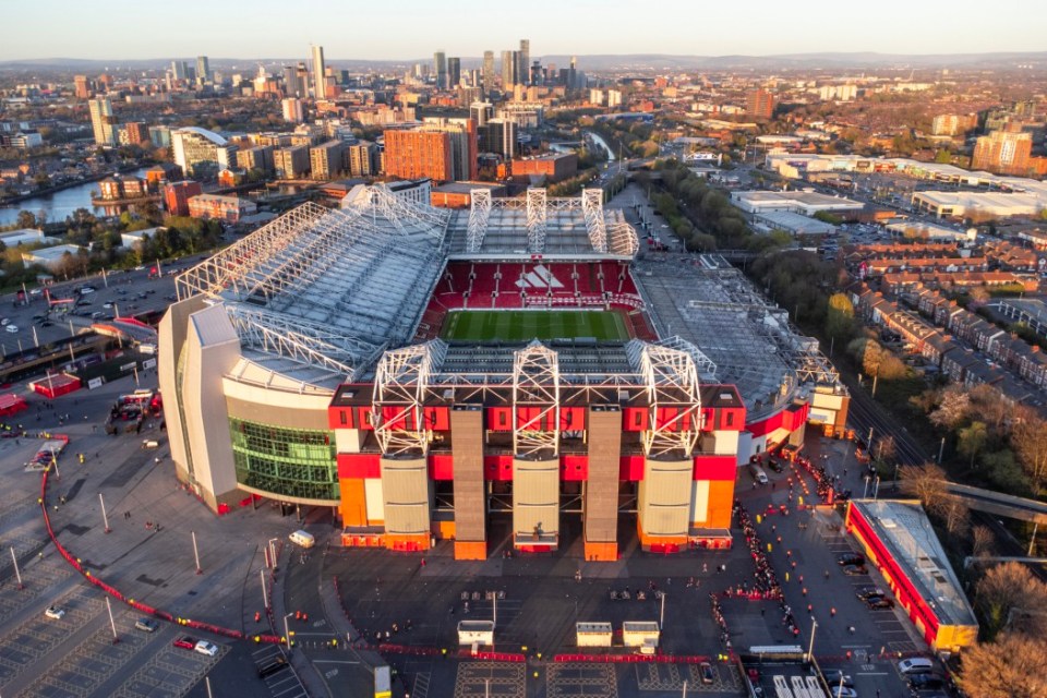 Aerial view of Old Trafford stadium in Manchester.