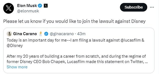 Carano found a well-funded ally in billionaire Elon Musk, who funded litigation against Lucasfilm last year in a federal court in California