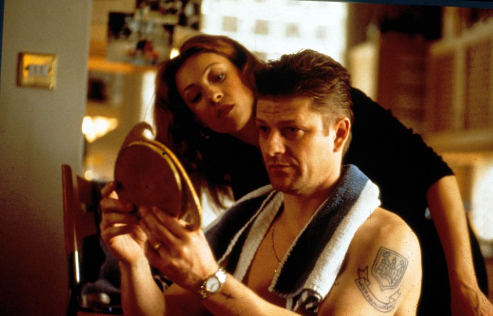 Alex Kingston and Sean Bean in a scene from Essex Boys.