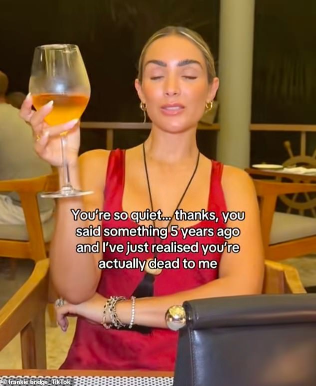 Frankie posted a cryptic social media post on Monday that was captioned: 'You're so quiet… Thanks, you said something five years ago and I've just realised you're actually dead to me'