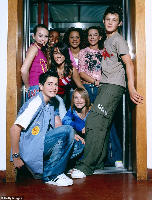 The former bandmates became friends in childhood, both finding fame in S Club Juniors (L-R Back) Daisy Evans, Jay Asforis, Frankie, Rochelle, Stacey McClean, Calvin Goldspink, (Front) Aaron Renfree, Hannah Riching pictured in 2002