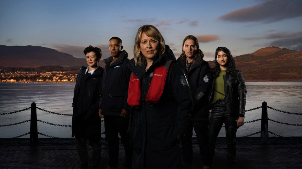 Annika S2 cast photo: (L-R) Katie Leung as DC Blair Ferguson, Ukweli Roach as DS Tyrone Clarke, Nicola Walker as DI Annika Strandhed, Jamie Sives as DS Michael McAndrews, and Varada Sethu as DC Harper Weston.