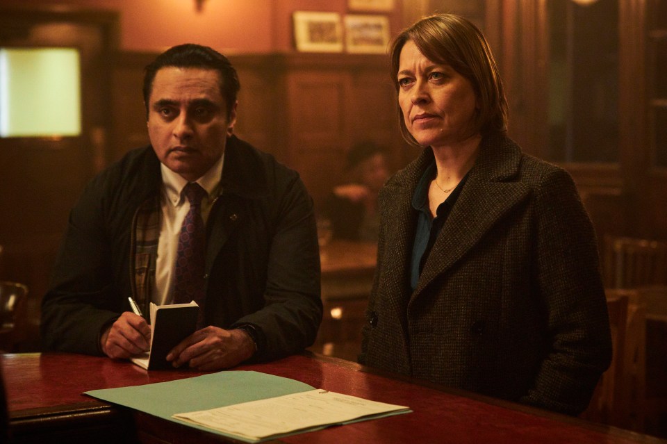 Nicola Walker as DC I Cassie Stuart and Sanjeev Bhaskar as DI Sunny Khan in Unforgotten.