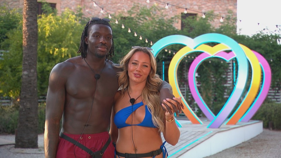 From ITV..Love Island SR12 Ep 48 on ITV2 and ITVX..Pictured: Dejon and Meg..This photograph is (C) ITV plc and can only be reproduced for editorial purposes directly in connection with the programme or event mentioned above, or ITV plc. This photograph must not be manipulated [excluding basic cropping] in a manner which alters the visual appearance of the person photographed deemed detrimental or inappropriate by ITV plc Picture Desk. This photograph must not be syndicated to any other company, publication or website, or permanently archived, without the express written permission of ITV Picture Desk. Full Terms and conditions are available on the website www.itv.com/presscentre/itvpictures/terms..For further information please contact:.michael.taiwo1@itv.com