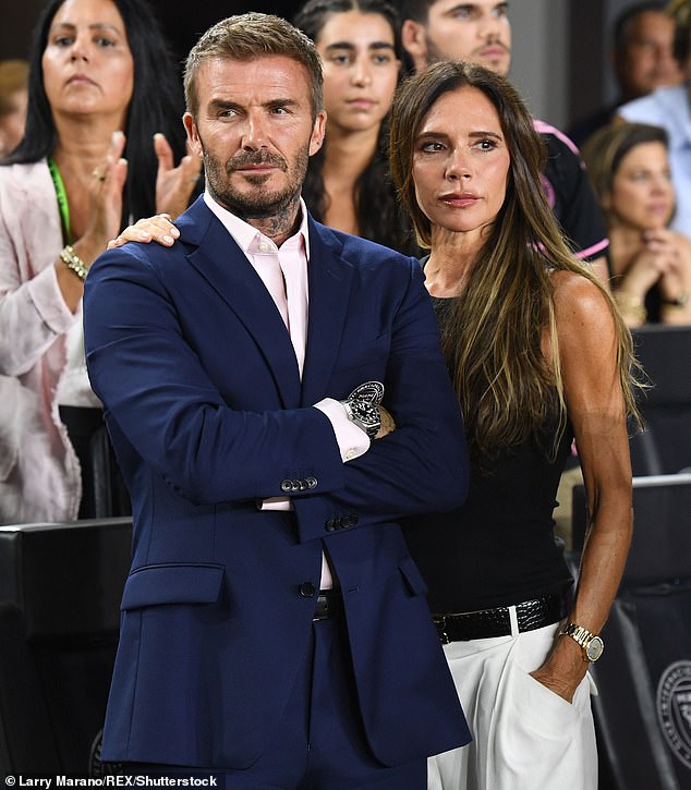 David and Victoria Beckham pictured watching his football club Inter Miami play against Orlando City in 2023