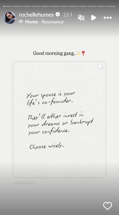 Screenshot of Instagram post with quote: "Your spouse is your life's co-founder. They'll either invest in your dreams or bankrupt your confidence. Choose wisely."