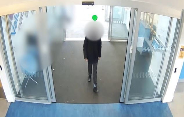Harvey's killer walking into school on the day of the murder