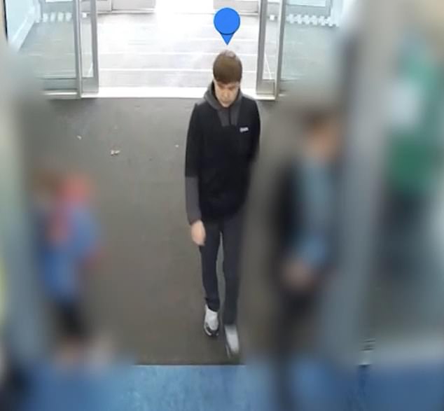 Harvey seen entering school, around 20 minutes after his killer, on February 3
