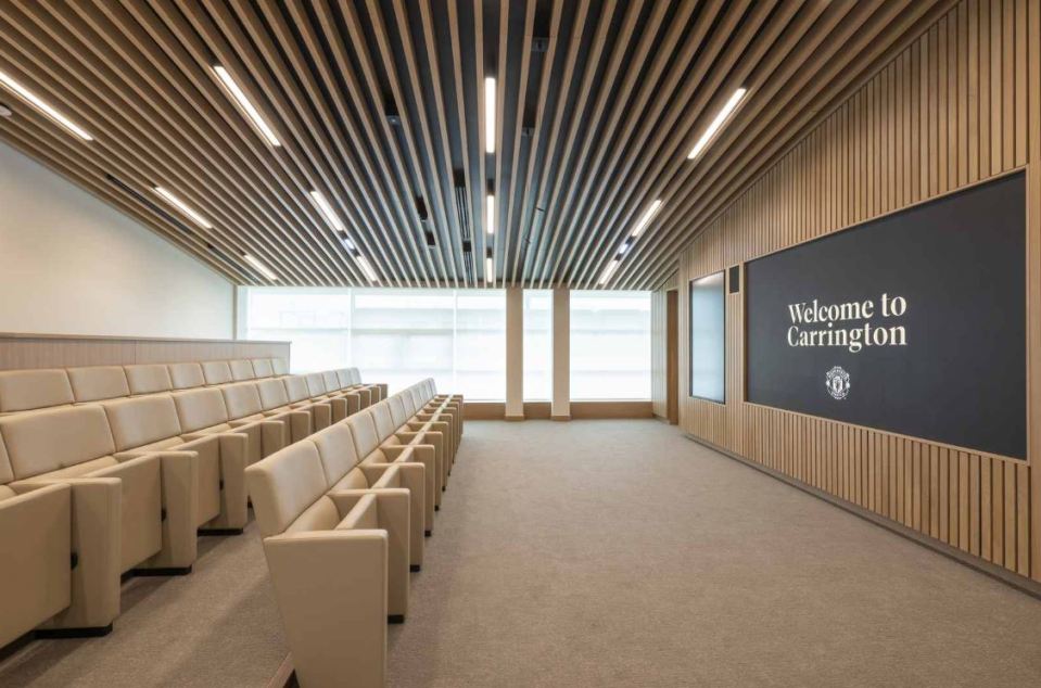 Refurbished Carrington training ground auditorium.