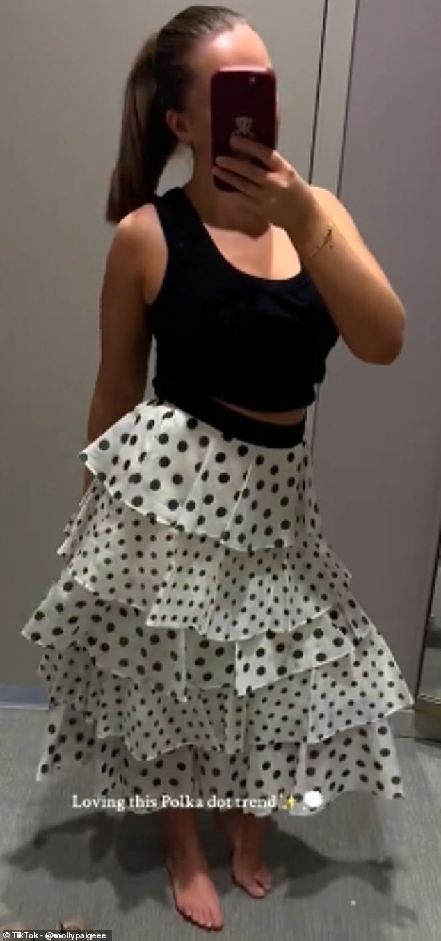 TikTok content creator Molly also showed a clip of herself wearing the new skirt, which M&S has said is 'effortless to style'