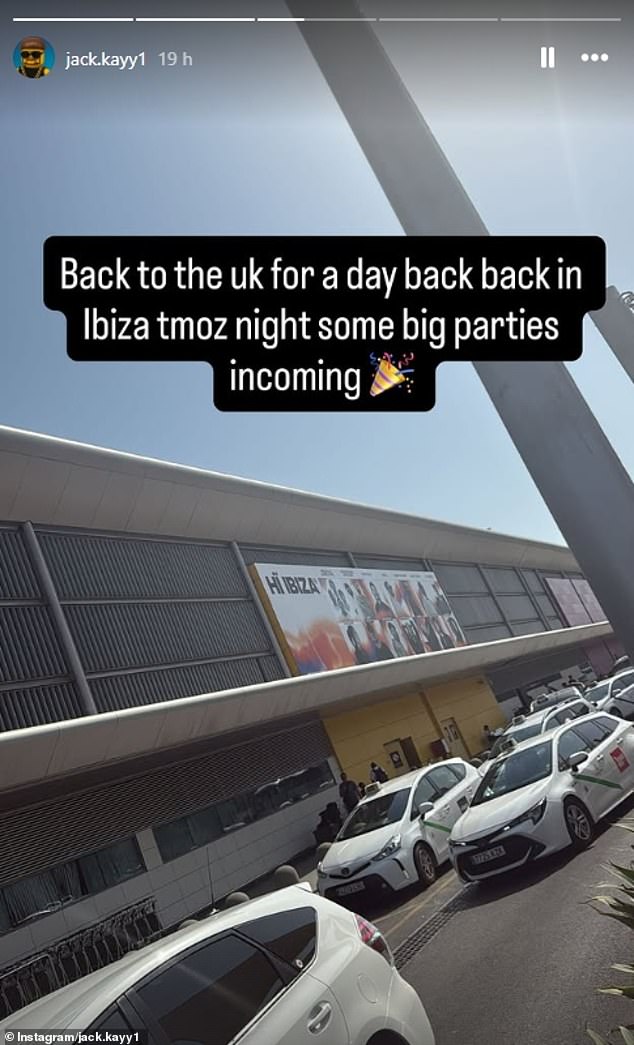 Kay says he has gone back to Ibiza to attend 'big parties' – with his management writing on social media that he is going 'on tour'