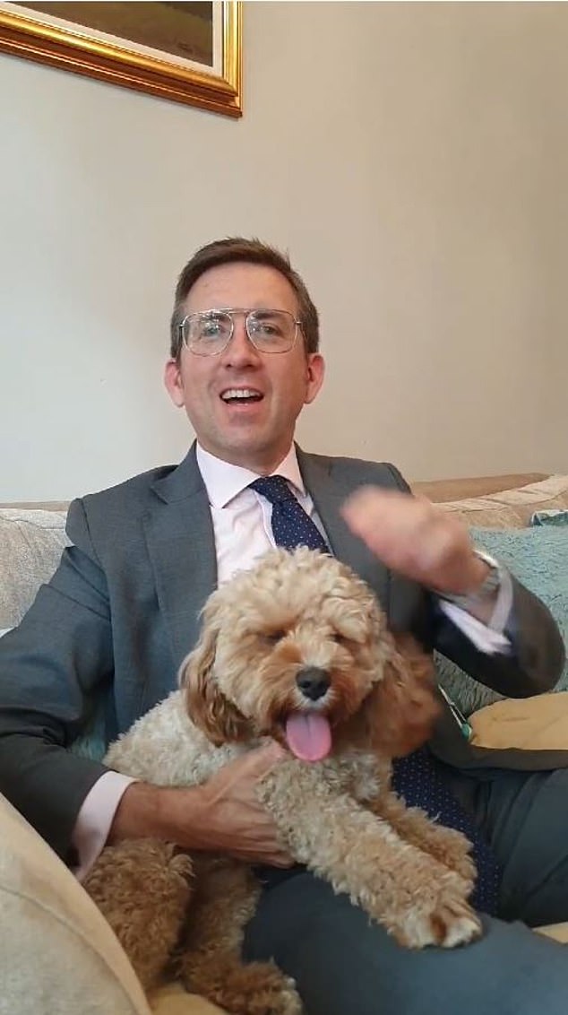 I tried to entice our cavapoo, Windsor, to join me, thinking our American friend might like the royal-sounding name we chose for our pooch