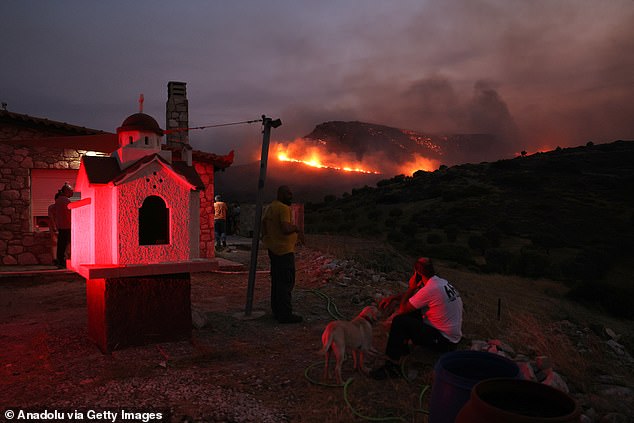 A large wildfire breaks out in the town of Keratea near Athens, Greece, on August 8, 2025