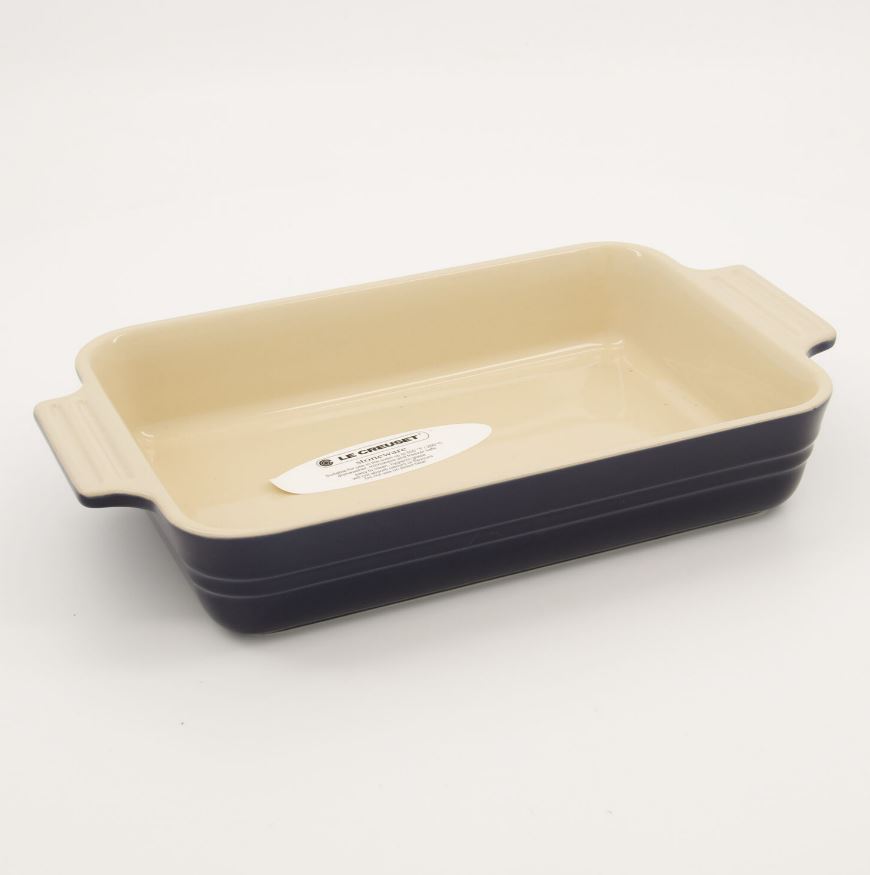 Le Creuset rectangular baking dish.