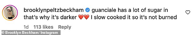 Brooklyn was forced to defend himself and commented: 'Guanciale has a lot of sugar in that¿s why it¿s darker. I slow cooked it so it¿s not burned'