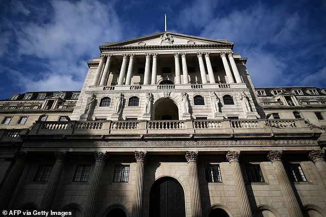 The Bank of England (pictured) also warned that it is likely to slow the pace of interest cuts as soaring food prices caused by Labour’s tax increases threaten to drive inflation to four per cent this year