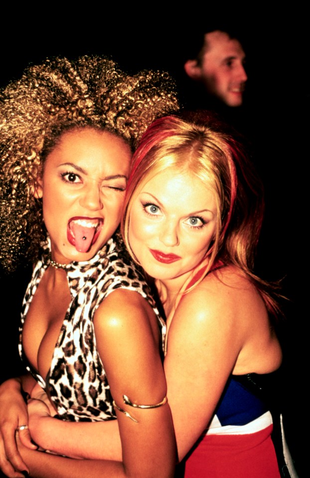 Mel B and Geri Halliwell of the Spice Girls backstage at the Brit Awards.