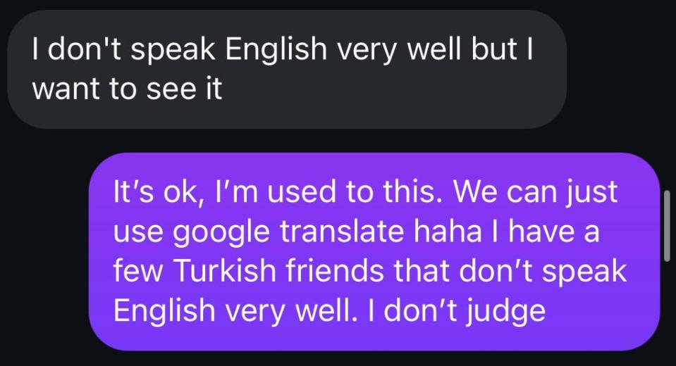 Screenshot of text messages suggesting using Google Translate to overcome a language barrier.