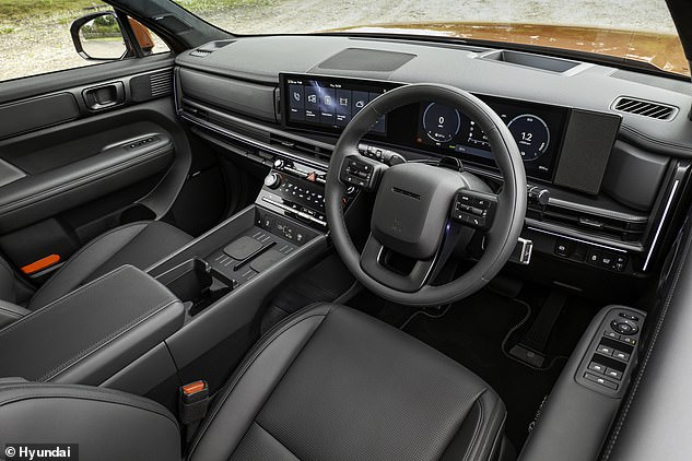 The front seats are divided by a wide central console tunnel. It has substantial cupholders, charging pads for two smartphone, and a massive armrest with storage inside