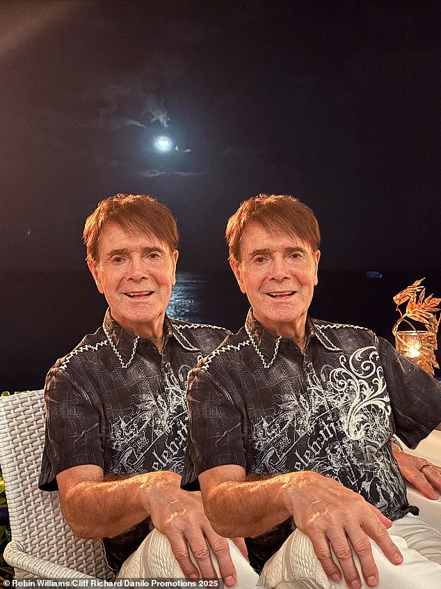 And in another image, Sir Cliff proves he knows exactly how to give his fans exactly what they want, by offering up two images of himself sat on a chair infront of the sea