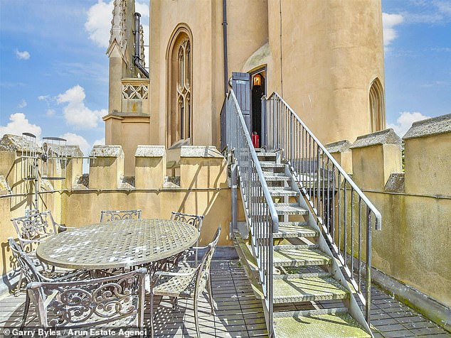 The top floor includes a handy study area, whilst external access leads to the external castellated parapet