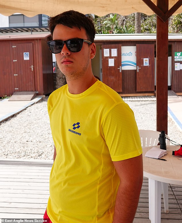 Pictured: Lifeguard Juan Manuel Peragon, 20, who witnessed migrants storming ashore from a boat at Castell de Ferro, Spain