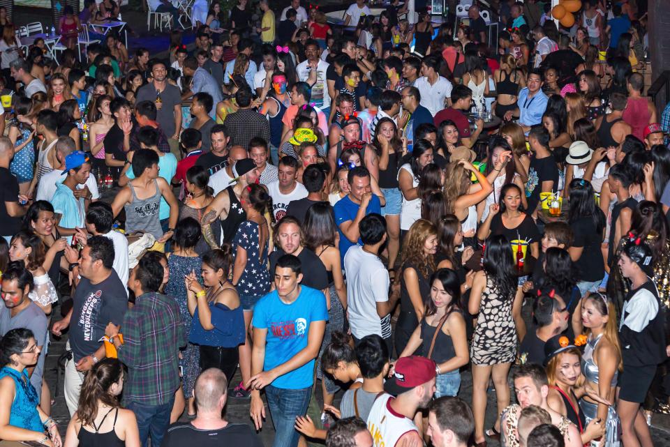 A crowded Halloween party in Koh Samui.